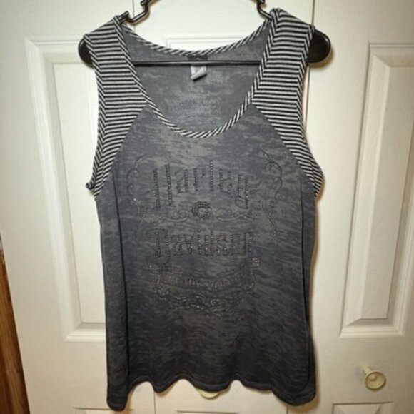 Harley Davidson Tank Top Womens XL Burnout Bling Rhinestones Syracuse Black - Picture 1 of 7